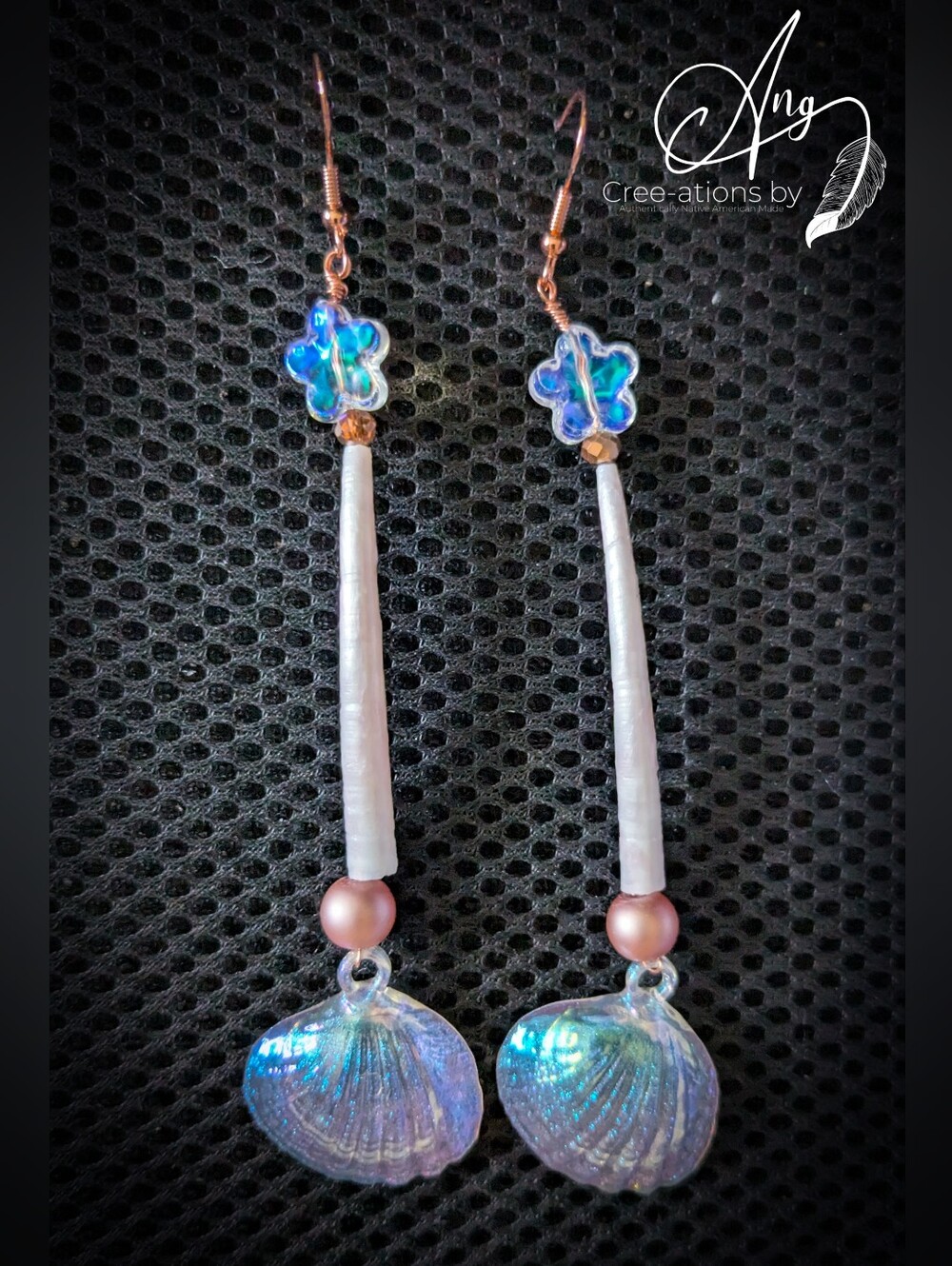 Elegant Iridescent Shell & Pearl Crystal Bead Earrings Soft Earth Tone Colors